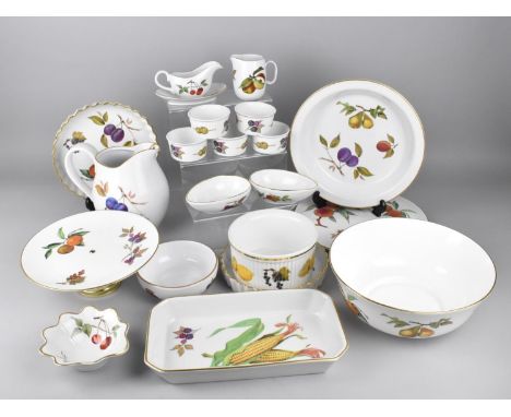 A Collection of Royal Worcester Evesham to Comprise Dishes, Tazza, Jug, Ramekins, Large Bowl etc 