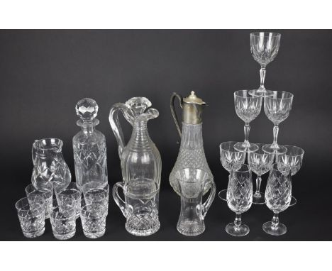 A Collection of Various Glass to Comprise Silver Plate and Glass Claret Jug, 19th Century Decanter Jug (AF), Glasses, Tumbler