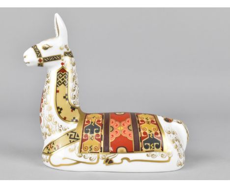 A Royal Crown Derby Paperweight, Llama, Gold Button 