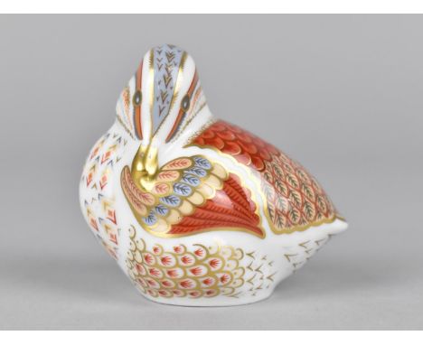 A Royal Crown Derby Paperweight, Teal Duckling, Gold Button 