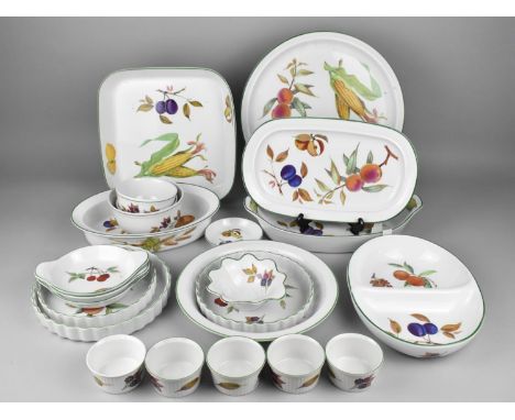 A Collection of Royal Worcester Evesham Vale to Comprise Oval Serving Dishes, Flan Dishes, Large Circular Tray, Ramekins etc 