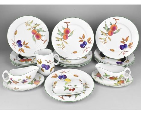 A Collection of Royal Worcester Evesham Vale Dinnerwares to Comprise Thirteen Plates, Two Sauce Boats and Stands, Jug and a B