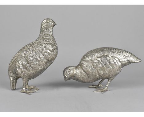 A Pair of Italian Silver Plated Studies of Quail, 16.5cms High 