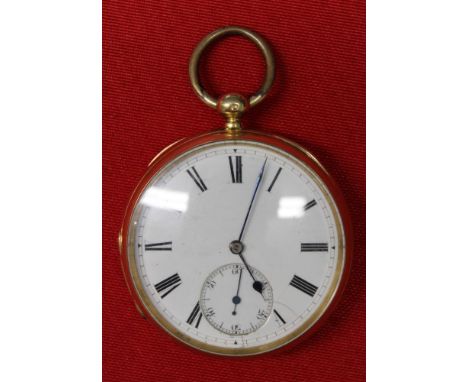 An 18ct gold cased pocket watch with plain dial and subsidiary seconds. Made by R Richardson of 7 Sussex Street, Middlesbroug