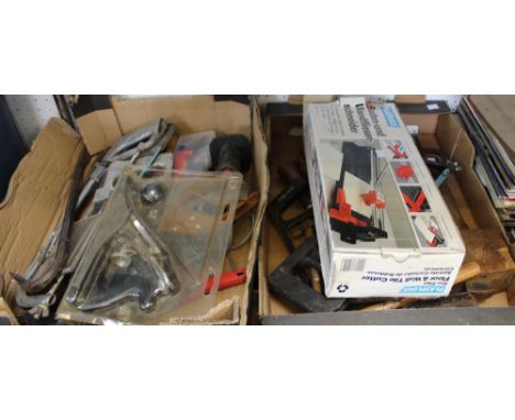 Two boxes of hand tools, to include a Wickes plane