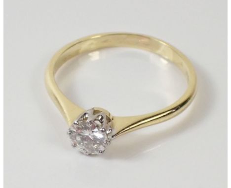 An 18 carat yellow gold diamond solitaire ring (approx 0.45 carats) size P - with associated insurance valuation and grading 