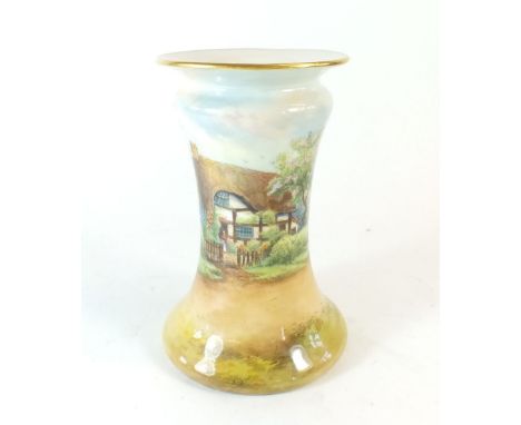 A Royal Worcester vase printed and painted landscape by R.Rushton 18 cm