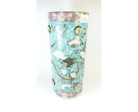 A Chinese Republic period Canton enamel umbrella stand decorated dragon and chrysanthemums 45cm