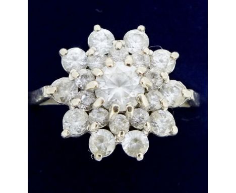An 18ct white gold cluster ring set paste, size M/N