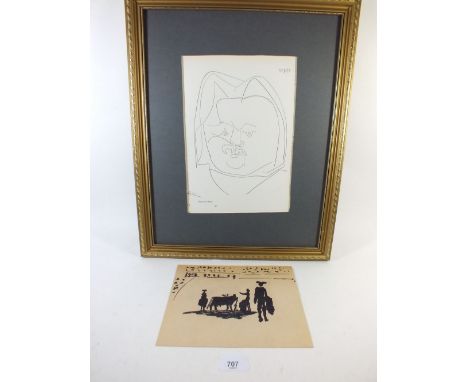 Original Piccaso print 1955 Balzac 29 x 20cm with page from book together with Picasso style sketch