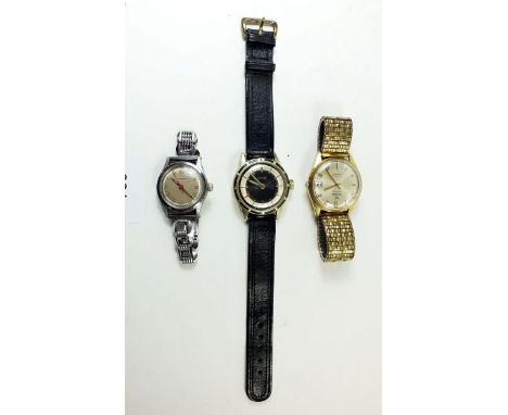 A gents Precimax automatic wrist watch, a 1950's watch and another watch with floating arrow second hand  