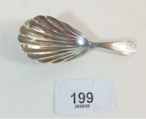 A Georgian silver caddy spoon with engraved handle - no town mark - date letter 'O'