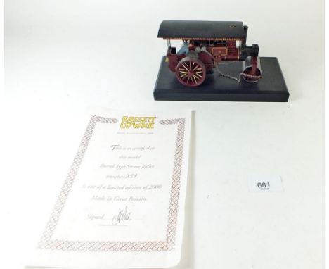 A Bassett Lowke model of a Burrel type steam roller.   Ltd edition number 257 of 2000 with original COA.