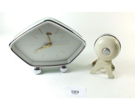A vintage retro 1960's mantel alarm clock together with a vintage Dulton kitchen timer