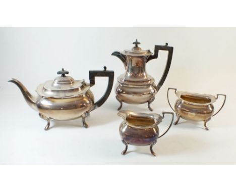 A Walker &amp; Hill silver plated four piece tea service with engraved decoration