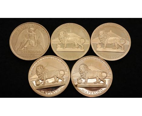 Five different copper Waterloo coins. P&amp;P Group 1 (£14+VAT for the first lot and £1+VAT for subsequent lots) 