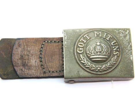 WWI Imperial German army buckle and leather tab,  P&amp;P Group 1 (£14+VAT for the first lot and £1+VAT for subsequent lots) 