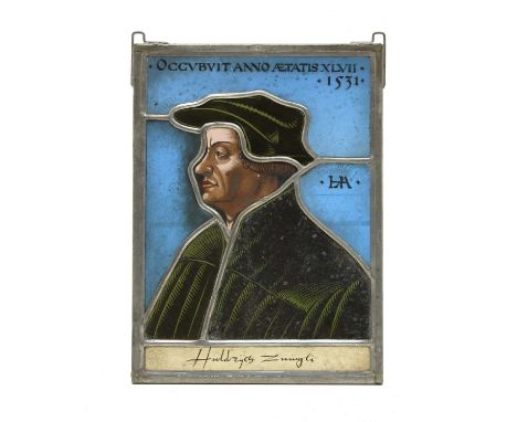 Three Swiss stained glass panels, each inscribed 'Feldmeisterschaft' or 'Zürcher Schützenveteranen', 25.5 x 19cm, and another