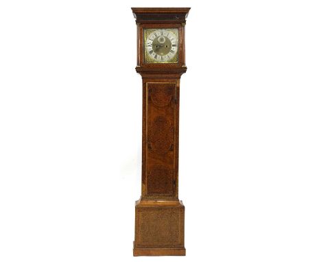 A seaweed marquetry and walnut longcase clock, late 17th century and later, the square brass dial with a silvered chapter rin