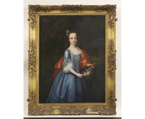 Follower of Allan Ramsay (1713-1784)Portrait of Miss Mary Trelawney Wigan (b.1740) as a young girl, three-quarter length, in 