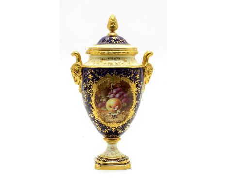 A Coalport porcelain vase and cover, painted with fruit, signed by Frederick Herbert Chivers, with fine gilded decoration and
