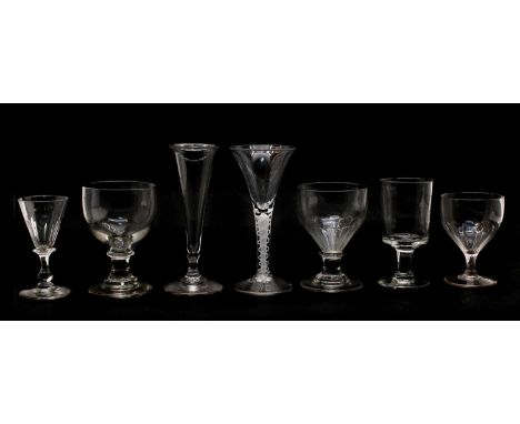 A collection of glass rummers, and other glasses, to include an airtwist stemmed glass, 18.5cm high (25)Condition report: All