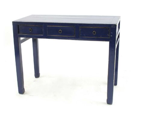 A Chinese lacquered console table, blue painted, 105cm wide, 49cm deep, 84cm high