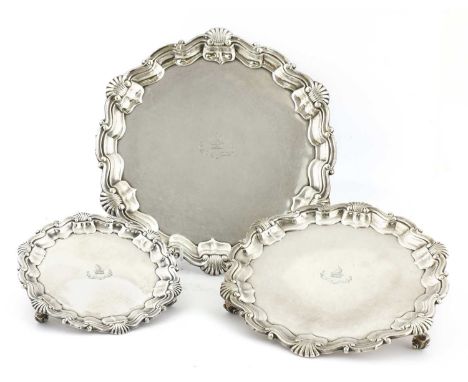 A set of three graduated silver salvers,Z Barraclough &amp; Sons (James Henry &amp; Herbert Barraclough), London, 1912,each w