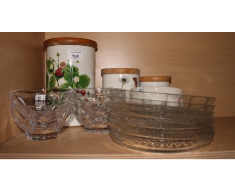 A set of four Villeroy & Boch panel cut fruit bowls, six glass salad crescents, a pair of Villeroy & Boch "Petit Fleurs" frui