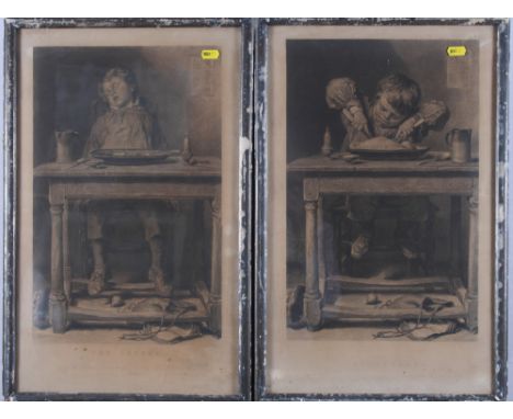 Denis Flanders: pencil drawing of pupils in a school quadrangle, signed and dated 1958, a pair of black and white prints of c