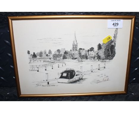 A pair of signed prints, Marlow and Cookham, a 19th Century engraving, landscape, and one other engraving