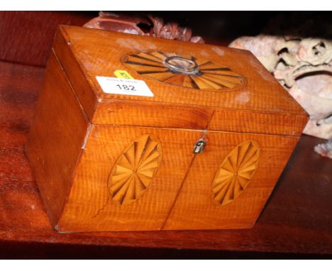 An early 19th Century satinwood and inlaid tea caddy, 7 1/2" wide