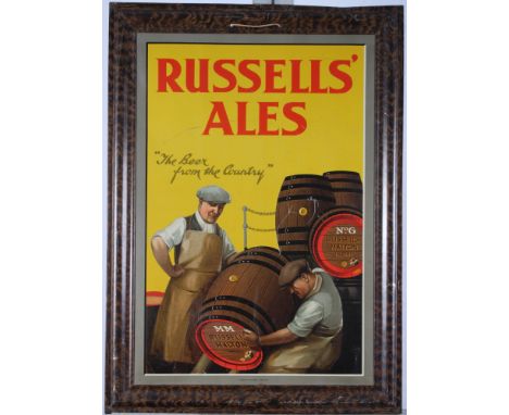 A rectangular metal "Russel's Ales" advertising panel, 29" x 21"