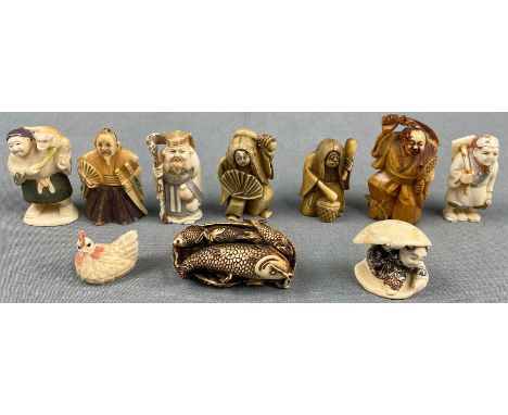 10 Netsuke. Wohl Japan alt um 1900 - 1920. Teils Farbe.10 netsuke. Probably Japan old around 1900 - 1920. Partly color.