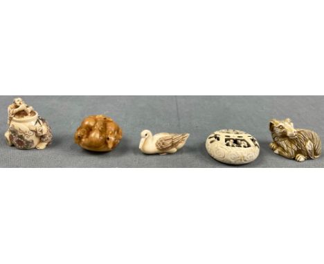 5 Netsuke. Wohl Japan alt. Je Marke, signiert?5 netsuke. Probably Japan old. Each with mark, signed?