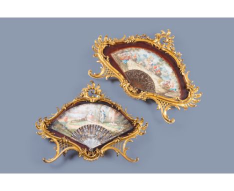Full title: Two finely finished and painted mother-of-pearl, tortoiseshell and silk fans with a gallant scene and the Sleep o