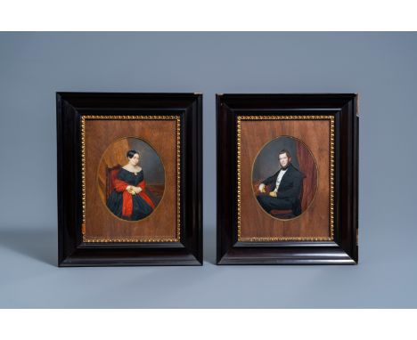 Full title: Belgian or French school: Portrait of a gentleman and a lady, miniatures on paper, 19th C.Description: Work: ca. 
