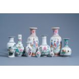 A varied collection of Chinese famille rose and qianjiang cai vases, 20th C.