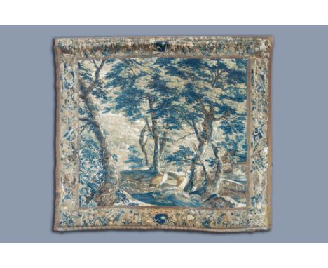 Full title: A Flemish wall tapestry with birds in a forest landscape, Southern Netherlands, 17th C.Description: 275 x 247 cmC
