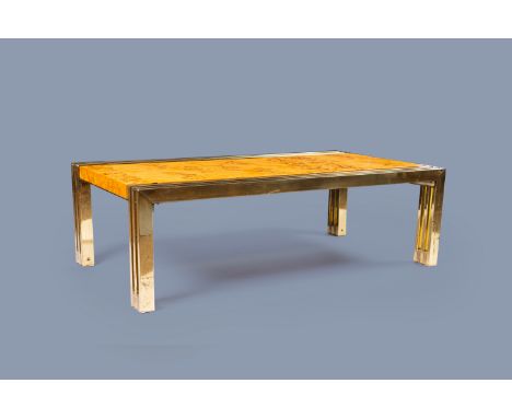 Full title: A vintage burlwood and brass coffee table, possibly by Milo Baughman (1923-2003), 1970sDescription: H 34 - L 110 