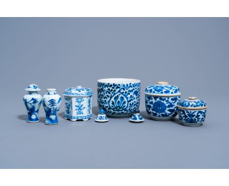 Full title: A varied collection of Chinese blue and white porcelain with floral design, landscapes and antiquities, KangxiDes