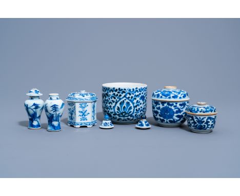 Full title: A varied collection of Chinese blue and white porcelain with floral design, landscapes and antiquities, KangxiDes