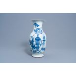 A Chinese blue and white 'antiquities' vase, 19th C.