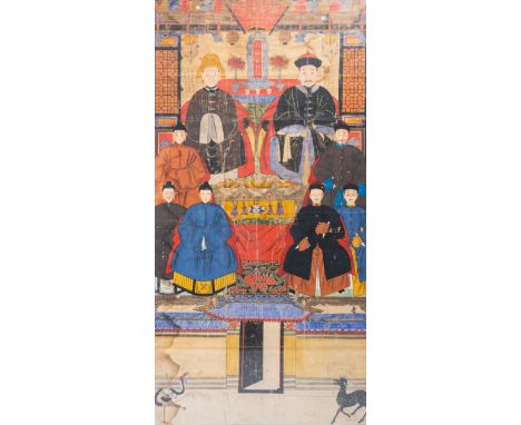 Full title: Chinese school: A large ancestor portrait, ink and colours on canvas, 19th C.Description: Work: ca. 157 x 89 cmÊ 