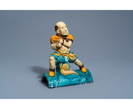 Full title: A Chinese turquoise and yellow glazed 'warrior' roof tile, probably MingDescription: H 30 cmCondition:The absence