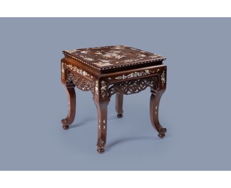 Full title: A Vietnamese or Chinese wood stand inlaid with mother-of-pearl with butterflies among blossoming branches, 19th/2