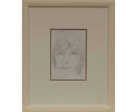 *  JOHN BELLANY CBE RA HRSA (SCOTTISH 1942 - 2013),
A PORTRAIT OF WOMAN
pencil on paper, signed
20.5cm x 14cm
Mounted, framed