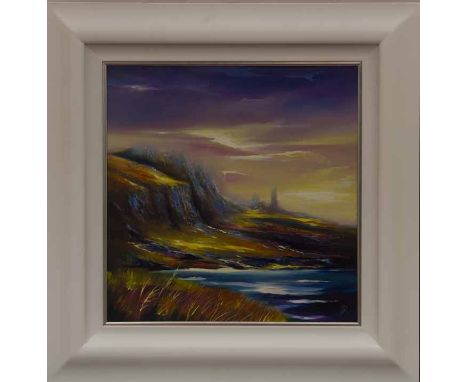DOUGLAS ROULSTON, 
SKYE, THE CALLING OF STORR 
oil on board, signed with intitals, further signed, titled and dated 2016 vers