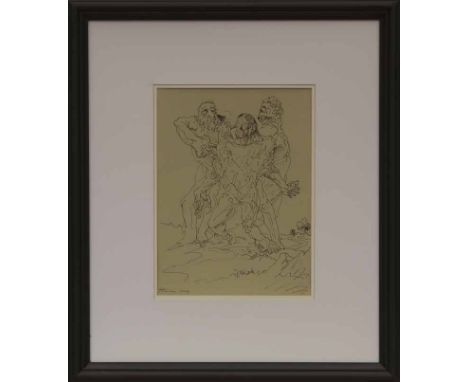 * PETER HOWSON, 
TRIO
ink on paper, signed and dated 2009
29cm x 21.5cm 
Mounted, framed and under glass
