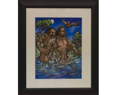 * PETER HOWSON OBE,
THE PROTECTOR 
pastel on paper, signed
61cm x 46cm 
Mounted, framed and under glass
